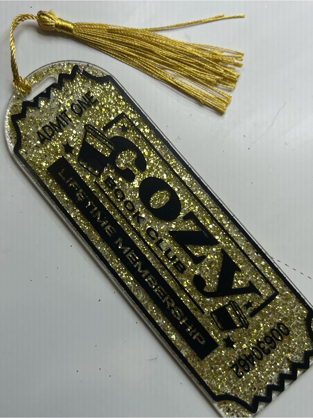 Cozy Book Club Glitter Gold Bookmark with Tassel